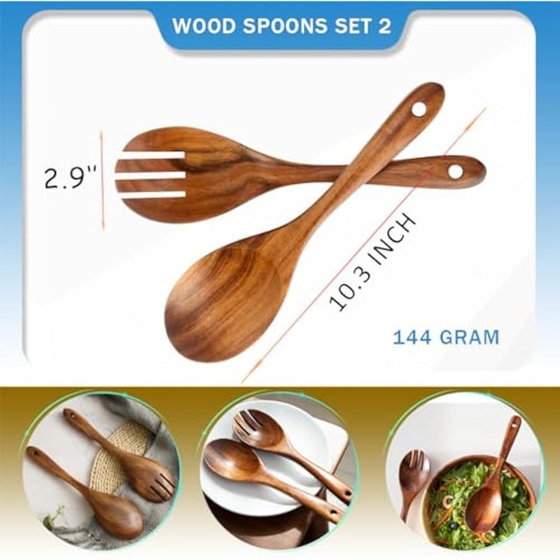 Teak Wooden Spork Pack of 2, Teak Wood Sporks for Cooking & Serving - Image 2